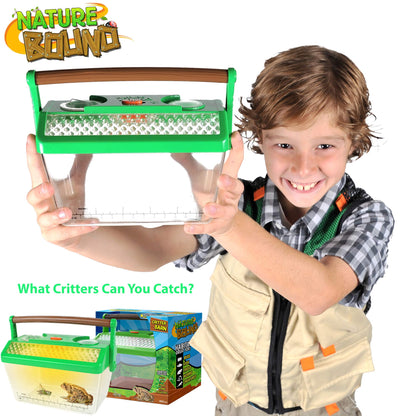 Nature Bound outdoor exploration toy with the simulated wood grain folding carry handle raised for portability.