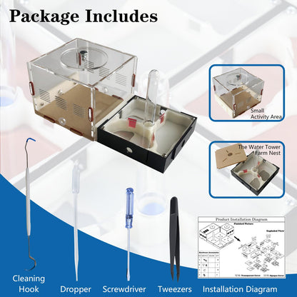 Complete packaging contents of the science learning kit for live ant observation