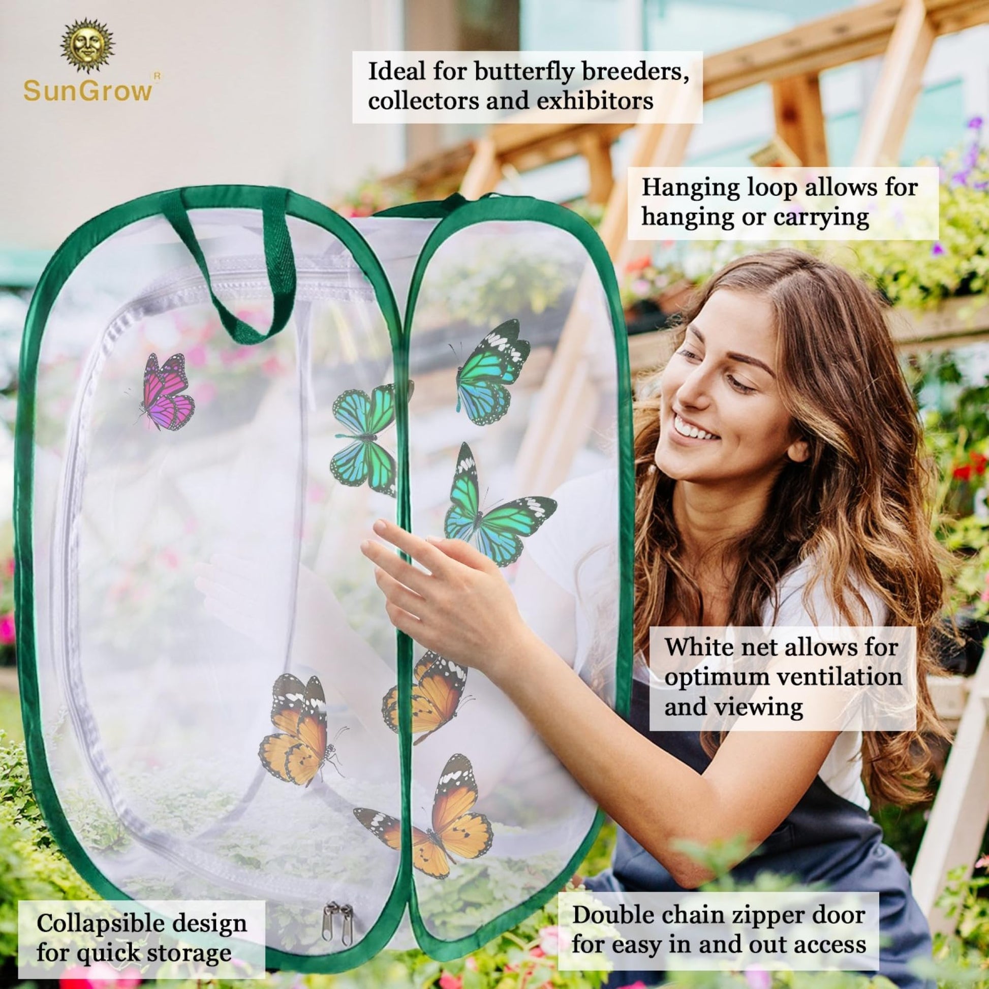 Collapsible pop up terrarium by SunGrow showing compact flattened storage profile