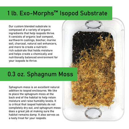 Exo-Morphs custom blended substrate soil with organic leaf litter and cork bark components unboxed.