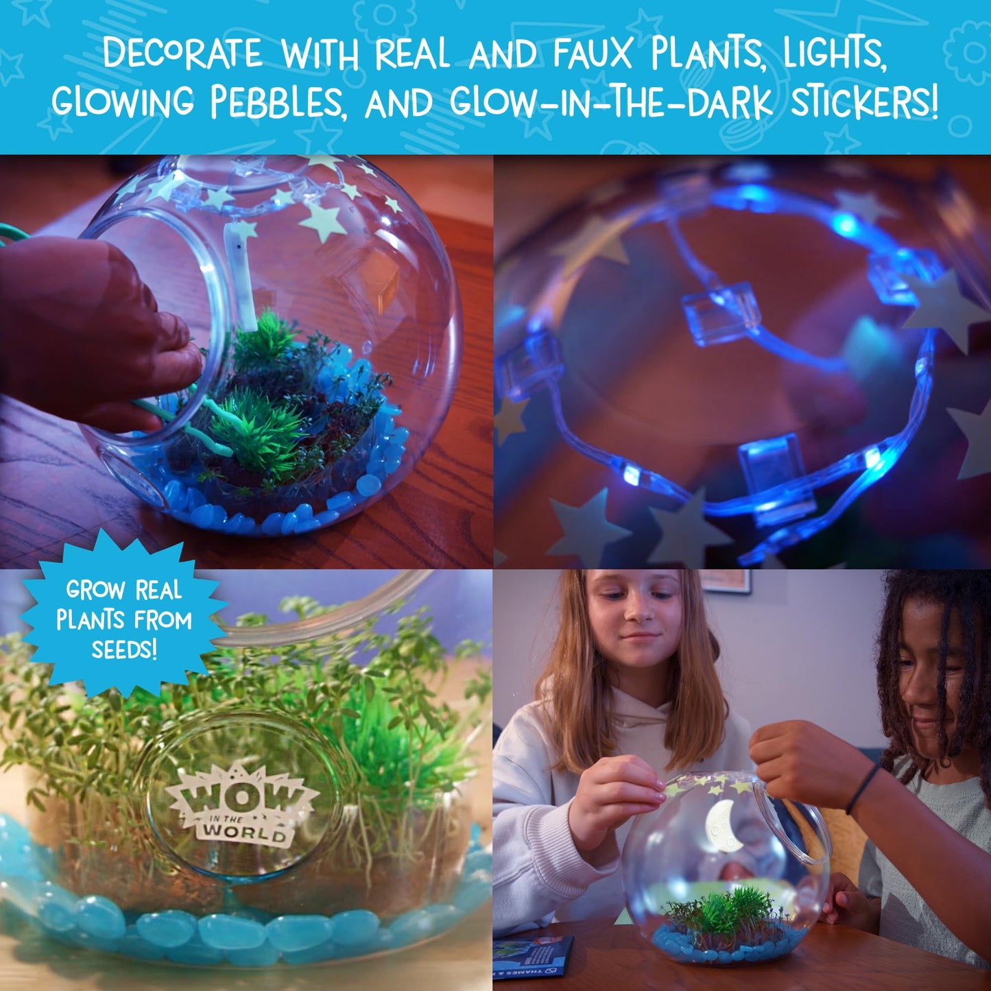 Children setting up a science experiment using the included alfalfa seeds and reusable tweezers tool.