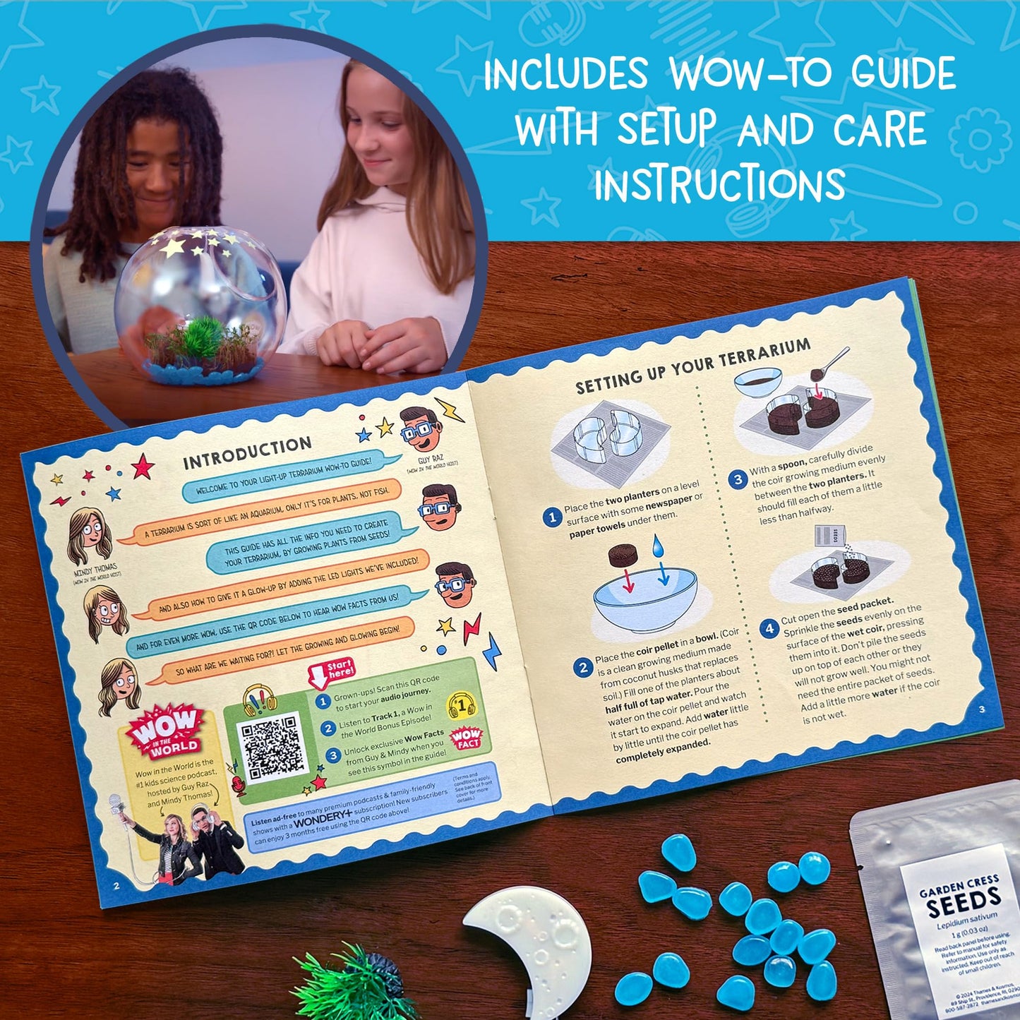 Close up view of the glow-in-the-dark star stickers and phosphorescent pebbles inside the plastic habitat.