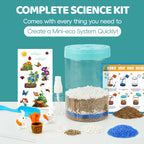 AluAbi educational toy terrarium container close up with growing green sprouts and mini rabbit models.