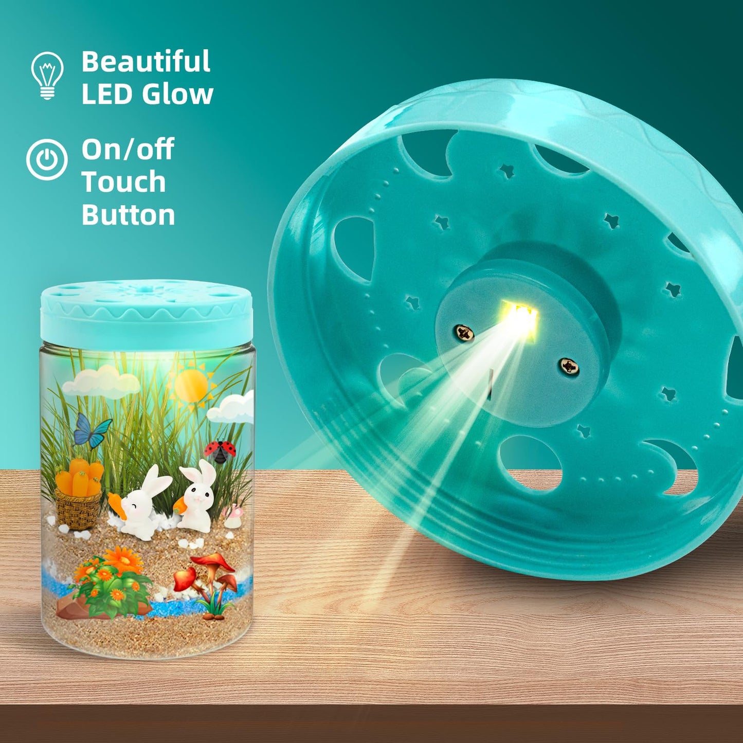 AluAbi kids arts and crafts activity kit with decorative stickers placed on the outside of the jar.