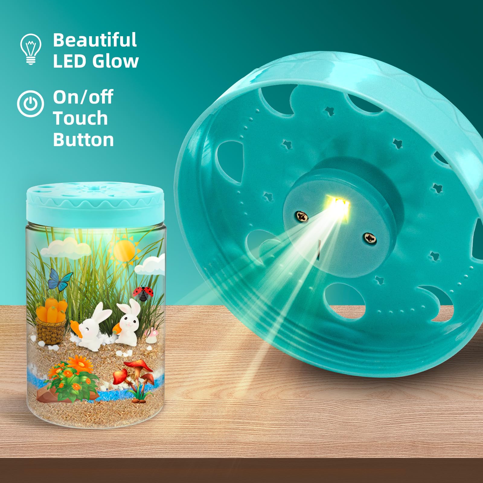 AluAbi kids arts and crafts activity kit with decorative stickers placed on the outside of the jar.