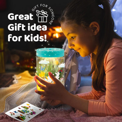 AluAbi light up tabletop garden ecosystem functioning as a bedroom nightlight for children.