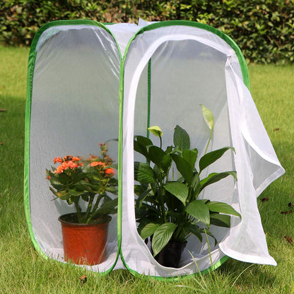 Collapsible mesh insect terrarium being folded flat for convenient storage.