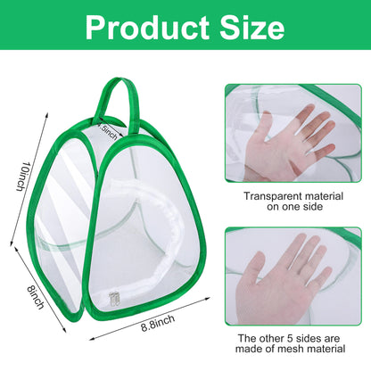 Two pack green collapsible insect mesh cages standing upright with carry handles.