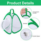 Side view of portable butterfly net habitat with large dual zipper opening.