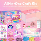 Close up of the colorful sand layers and unicorn figurines inside the clear planter jar.