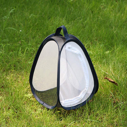 RESTCLOUD bug terrarium mesh cage side view highlighting the large zipper opening for food access.