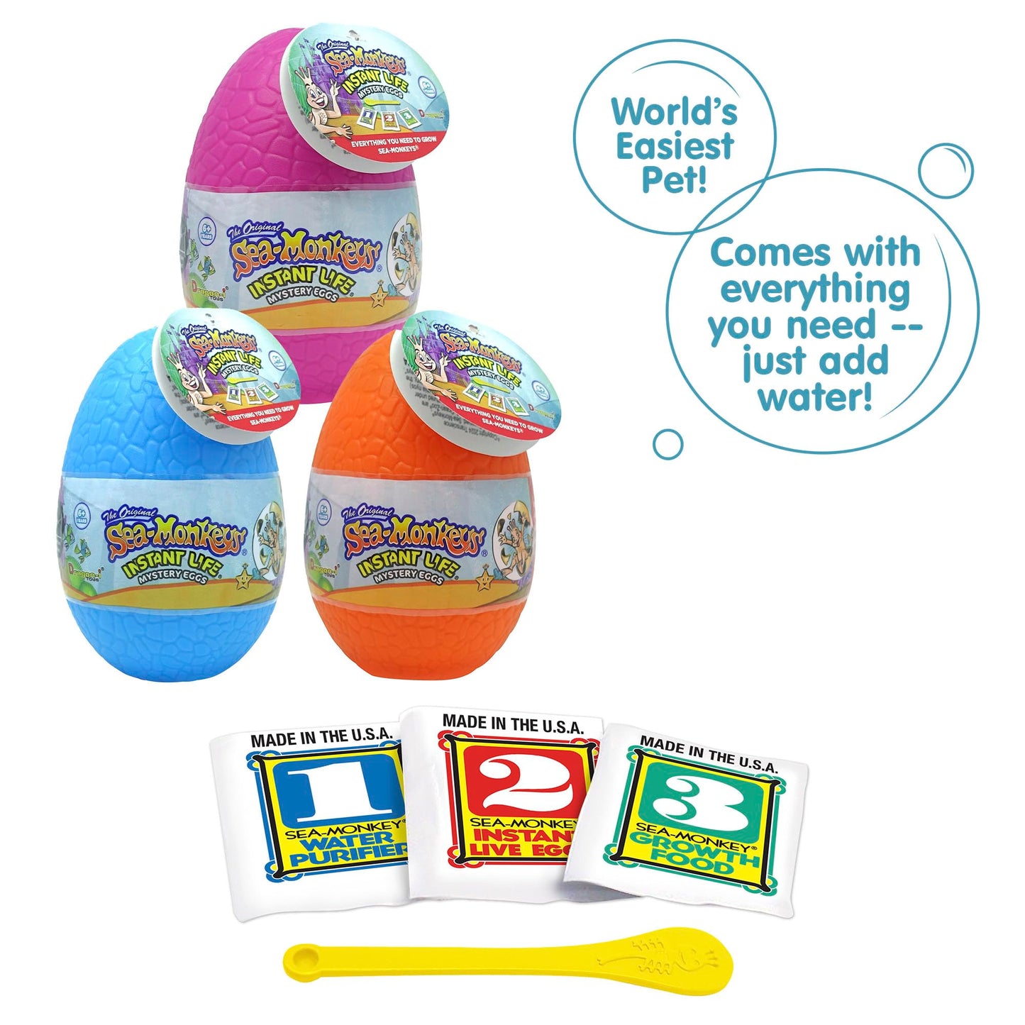 Sea-Monkeys instant life mystery egg showing the reverse side instructions and product details