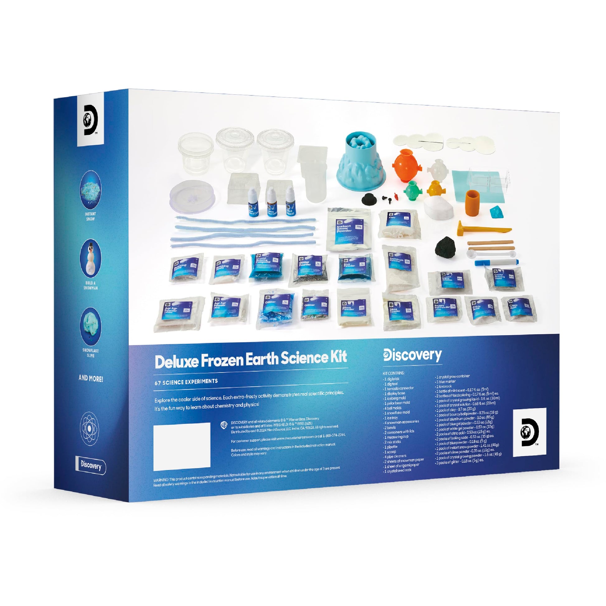 Back cover of the Discovery STEM kit illustrating various polar biology and geology projects.