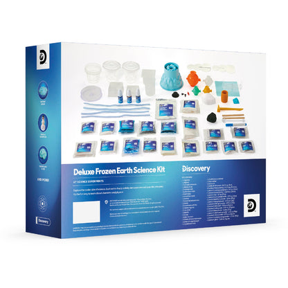 Back cover of the Discovery STEM kit illustrating various polar biology and geology projects.