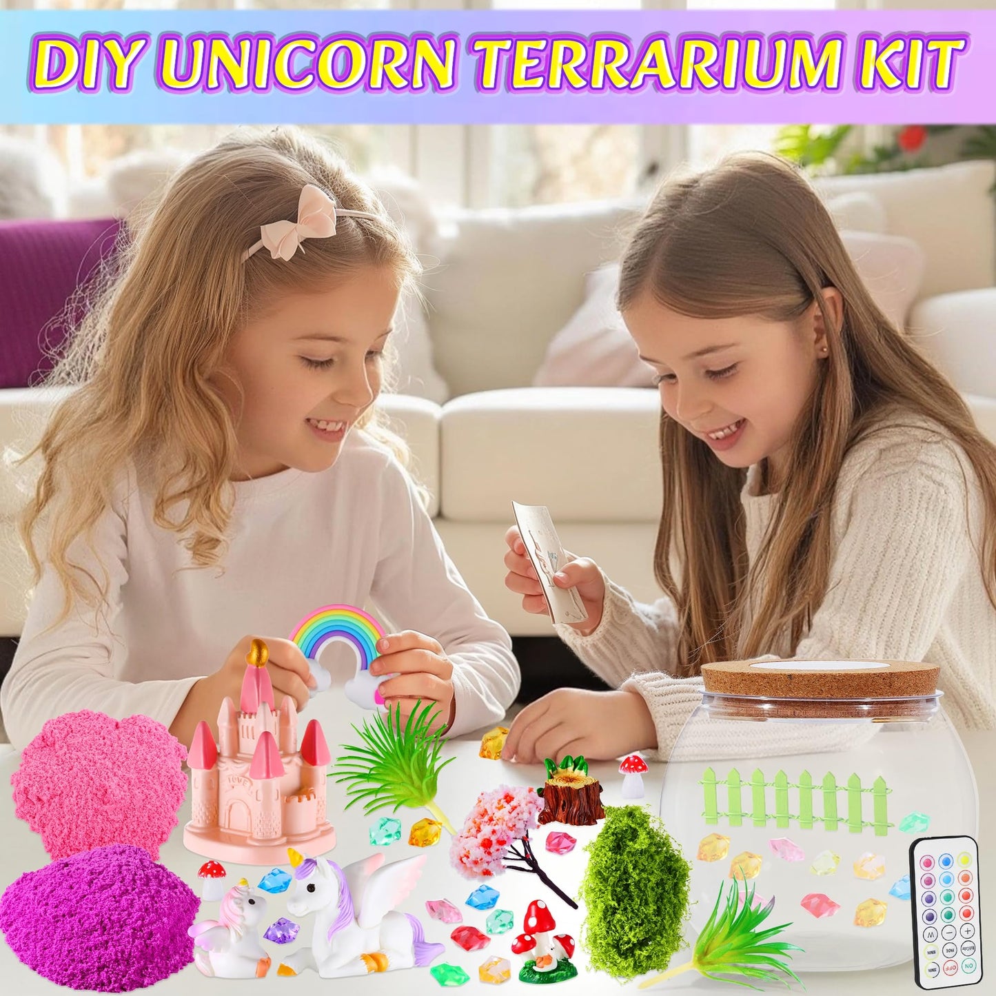 Close up of color changing LED night light lid on unicorn terrarium