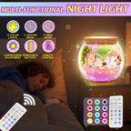 Assembled unicorn light up jar glowing in a dark bedroom setting