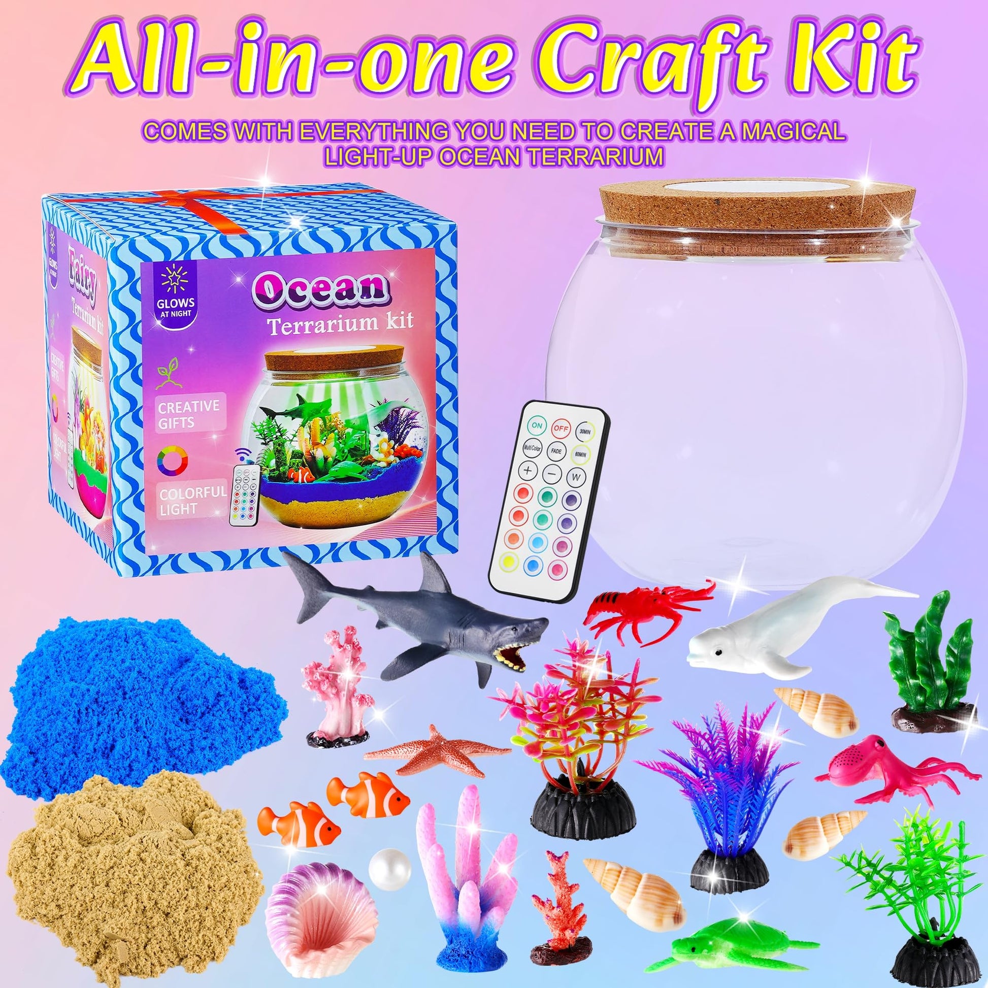 Gifmore bedroom night light terrarium for kids packaging and complete kit components