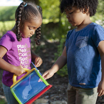 Toysmith Outdoor Discovery Critter Case top hatch view illustrating how children can easily open the door to place insects inside.