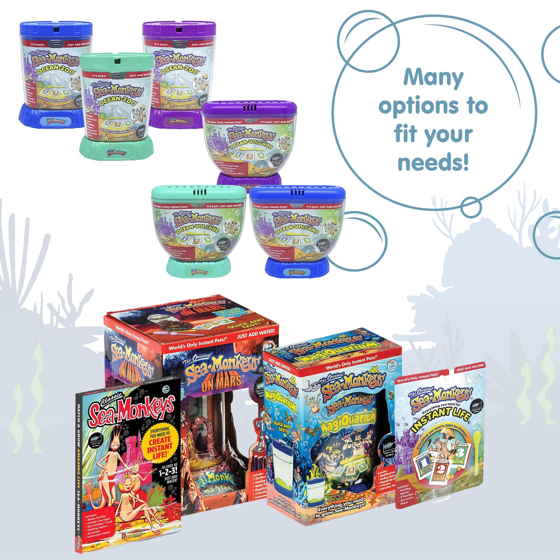Sea Monkeys On Mars retail packaging showing age recommendation.