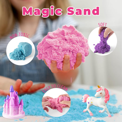 Unicorn toys for girls demonstrating the thirteen color remote control options for the night light
