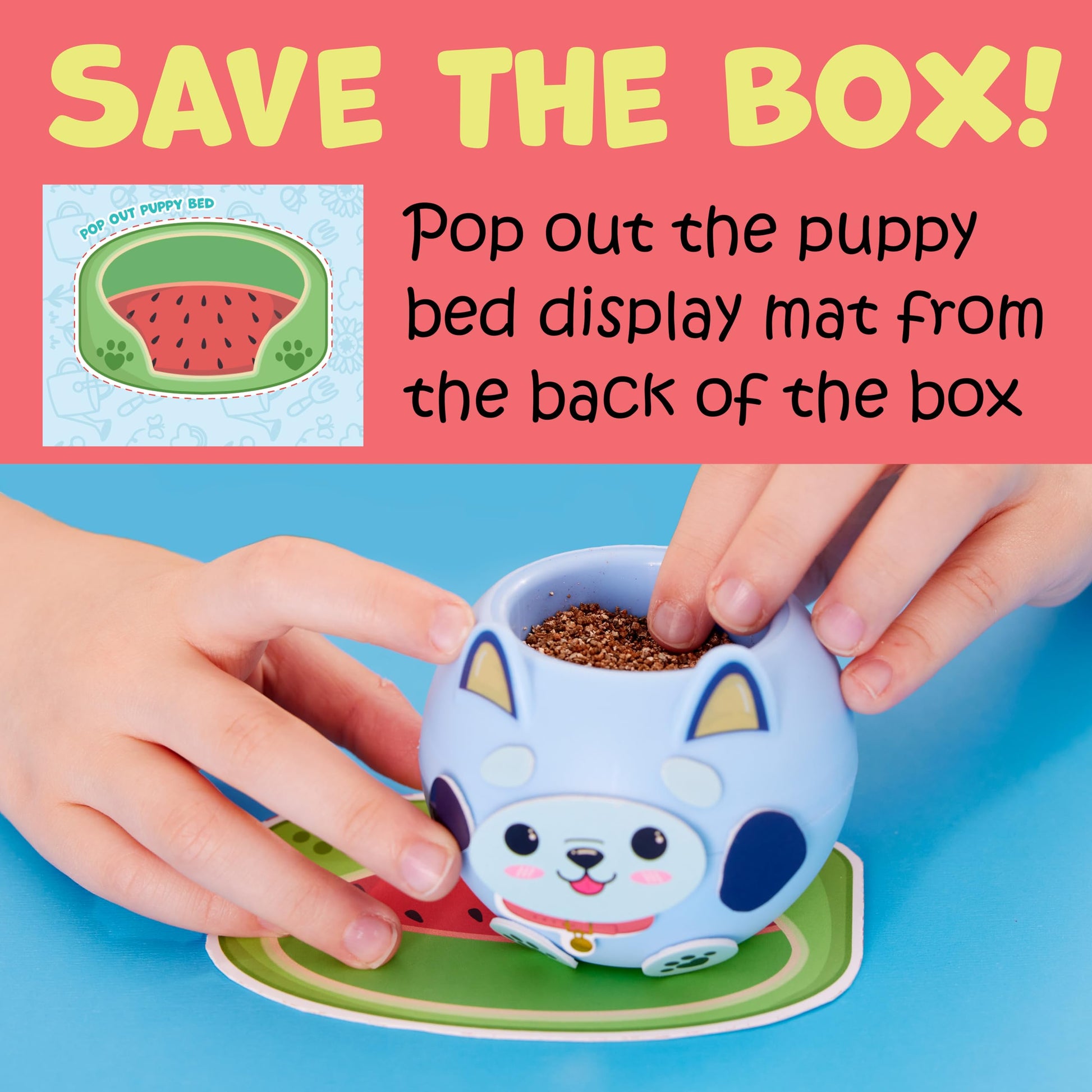 Side view of decorated Creativity for Kids Puppy planter sitting on a windowsill in indirect sunlight