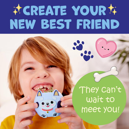 A child watering the newly planted chia seeds inside the blue Creativity for Kids puppy planter