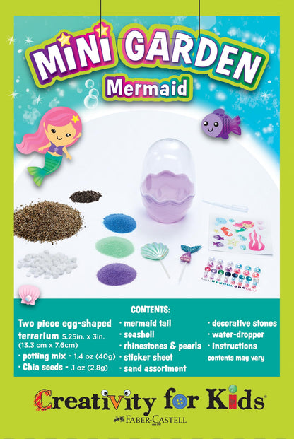 Child decorating an indoor mini garden with mermaid figurines and waterproof stickers