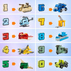 Educational STEM number blocks converting into individual car and airplane vehicles