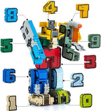 Ten digits and five math symbols combined into one large mega robot figure