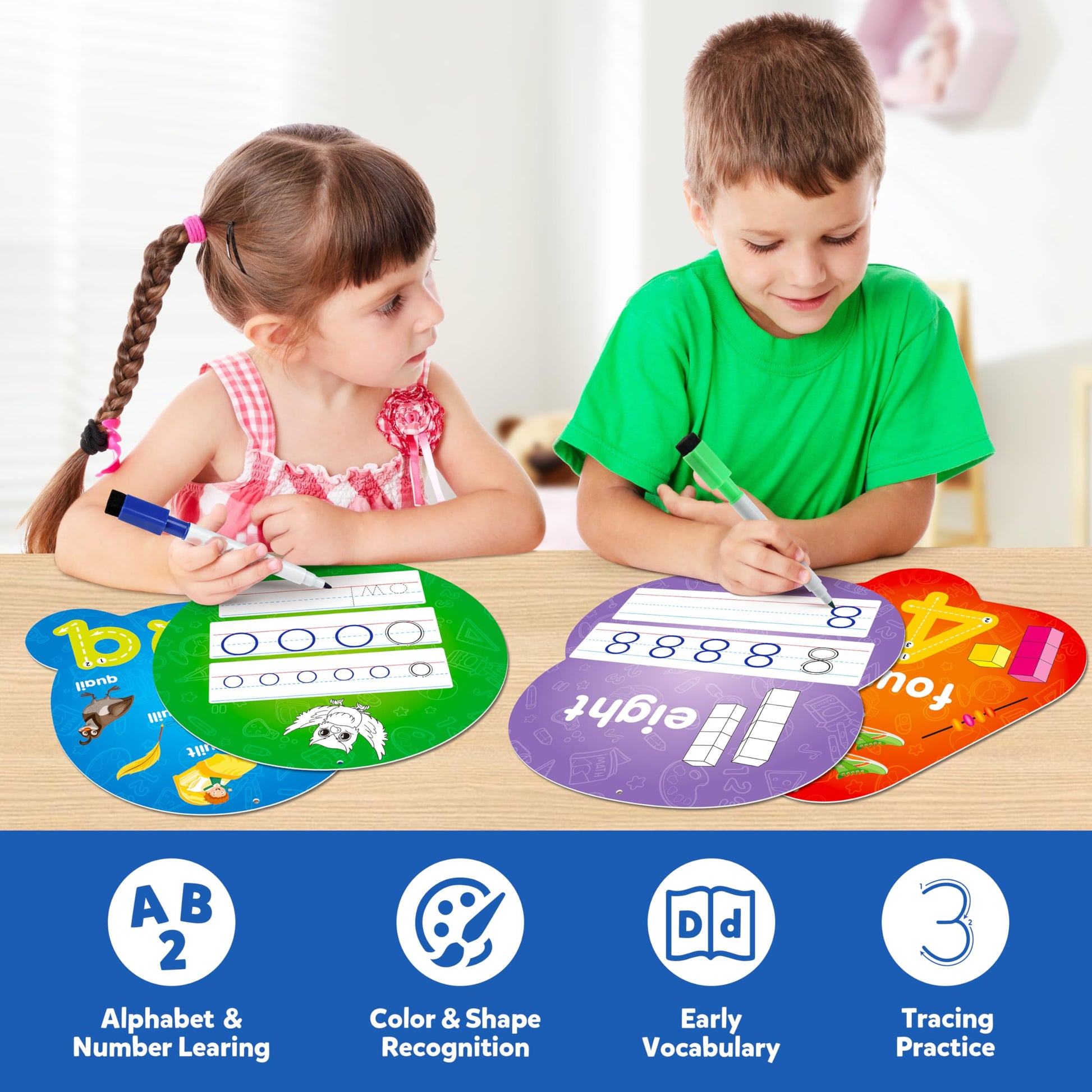 Close up of numbered direction arrows on write and wipe tracing cards for kids handwriting practice