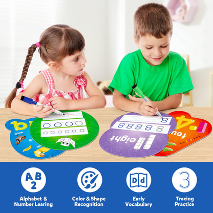 Close up of numbered direction arrows on write and wipe tracing cards for kids handwriting practice