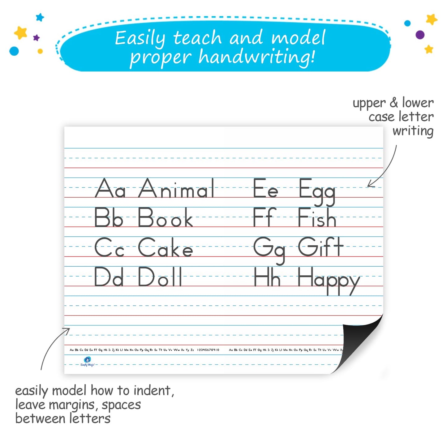Early learners practicing penmanship on the reusable giant lined dry erase board in a bright homeschool setting.