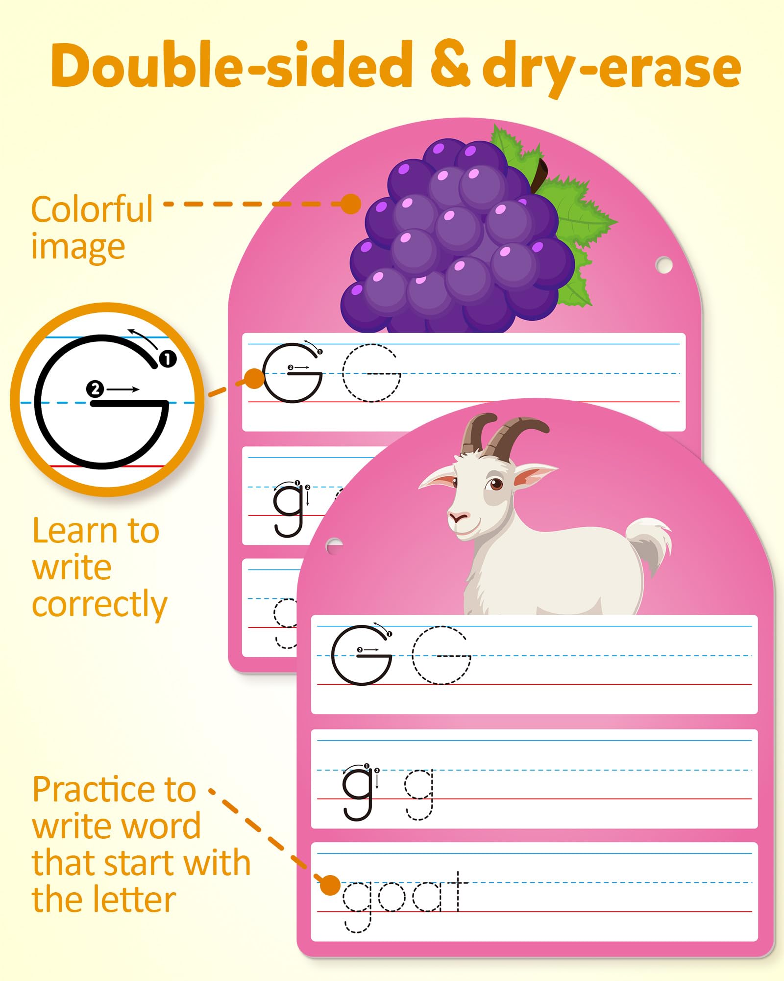 Double sided wipe clean learning cards for preschool writing development