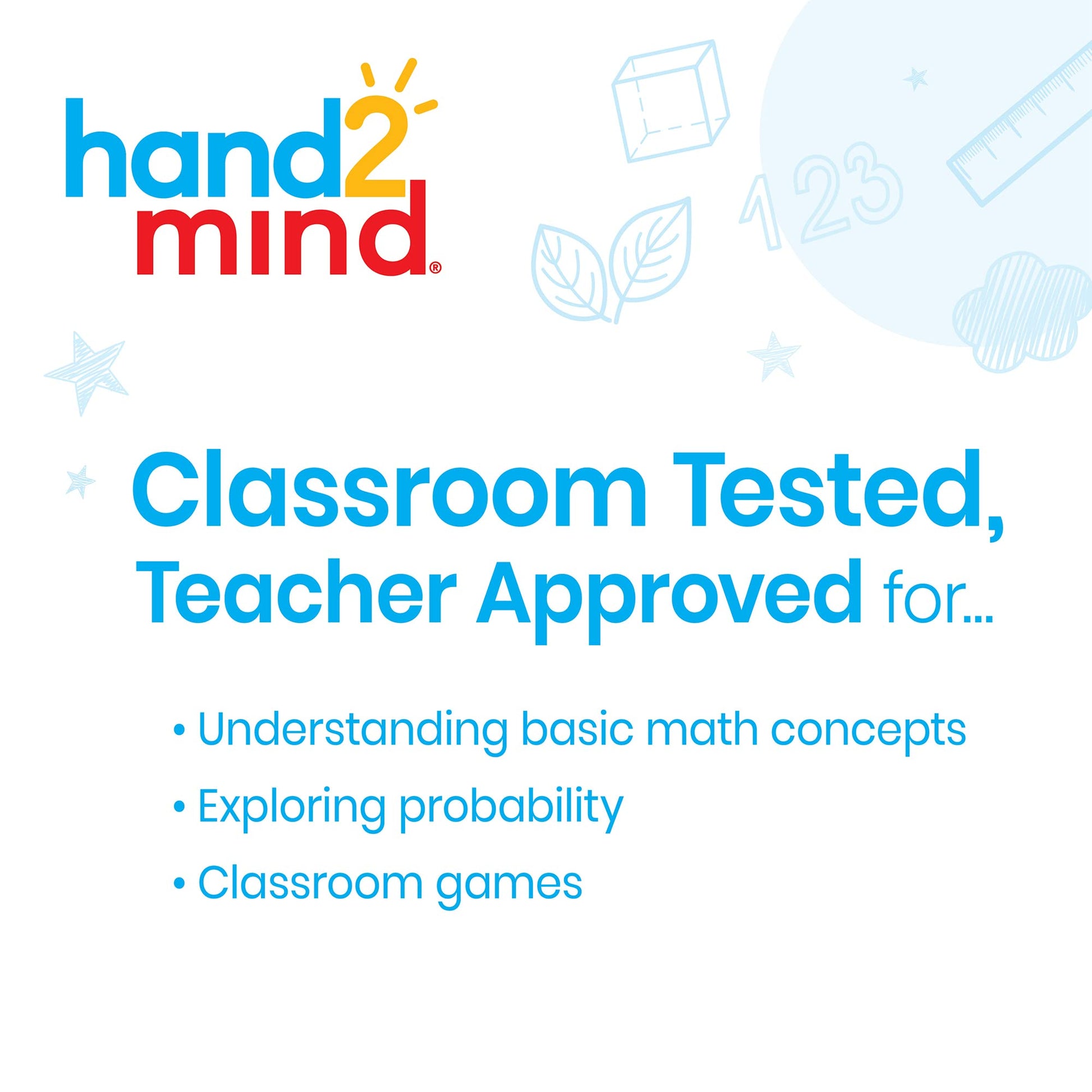 Hand2mind educational dry erase dice pack of 4 displaying different colored sides with math symbols drawn