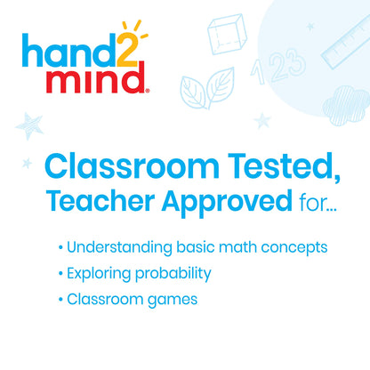 Hand2mind educational dry erase dice pack of 4 displaying different colored sides with math symbols drawn