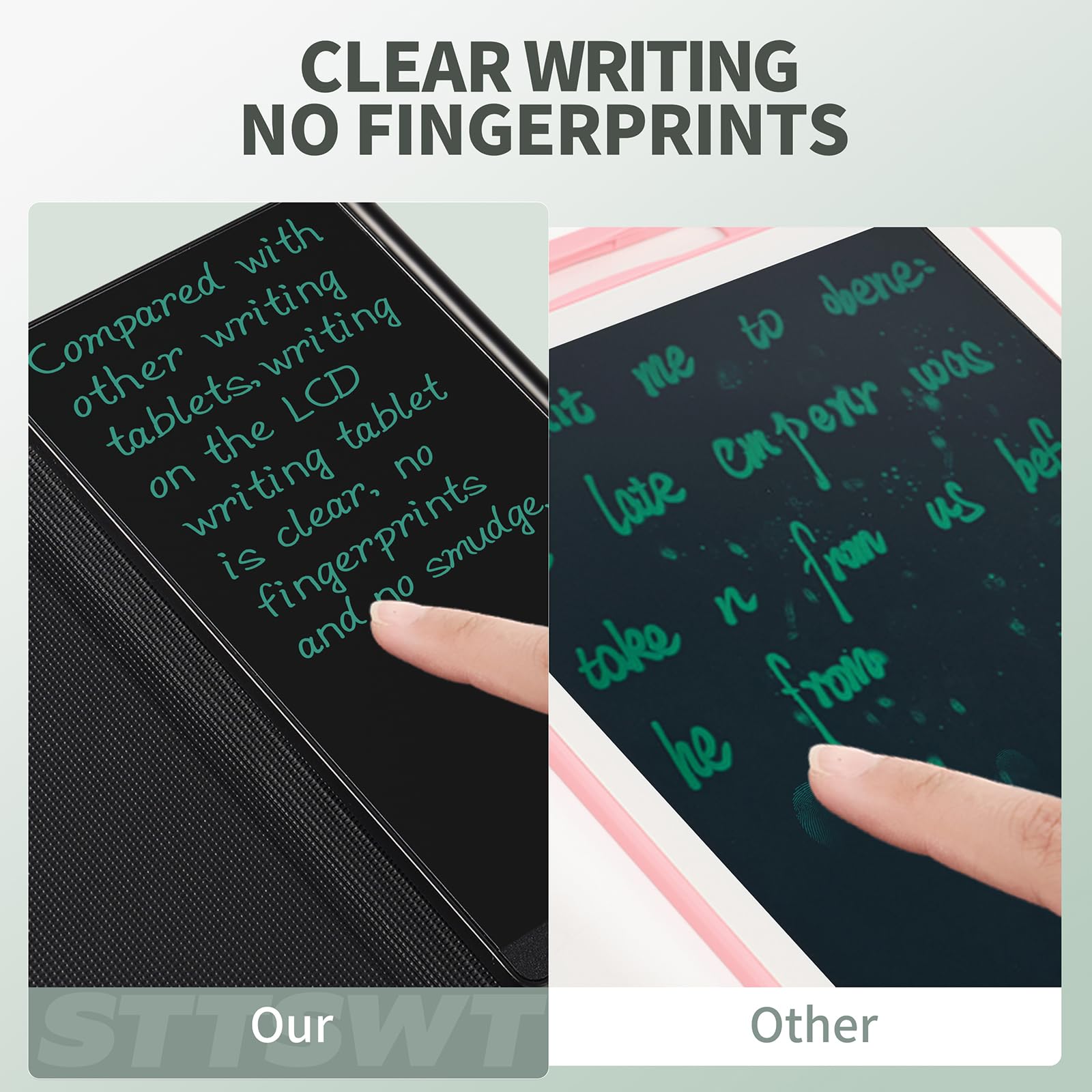 STTSWT 6.5 inch digital writing pad angled view highlighting the ultra thin narrow frame design and dedicated stylus pen.