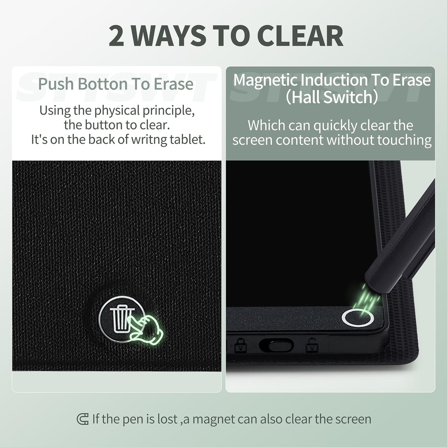 STTSWT adult writing tablet side profile highlighting the ultra lightweight portable structure that fits easily into pockets.