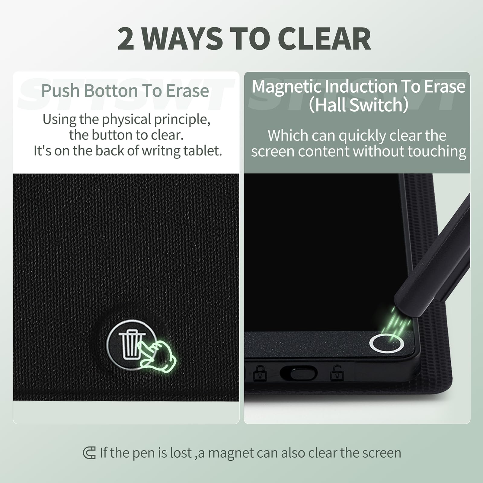 STTSWT adult writing tablet side profile highlighting the ultra lightweight portable structure that fits easily into pockets.
