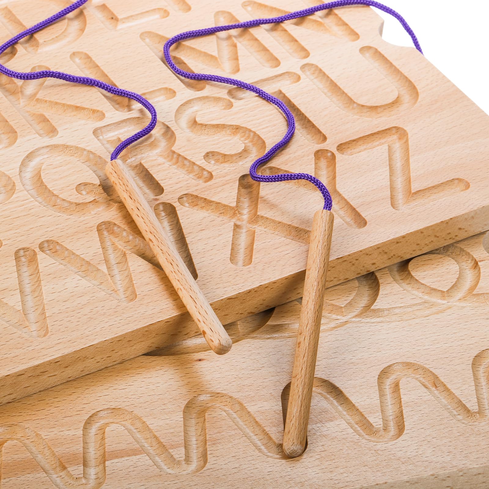 Suwimut wooden preschool alphabet board showing smooth rounded child safe edges and premium wood grain