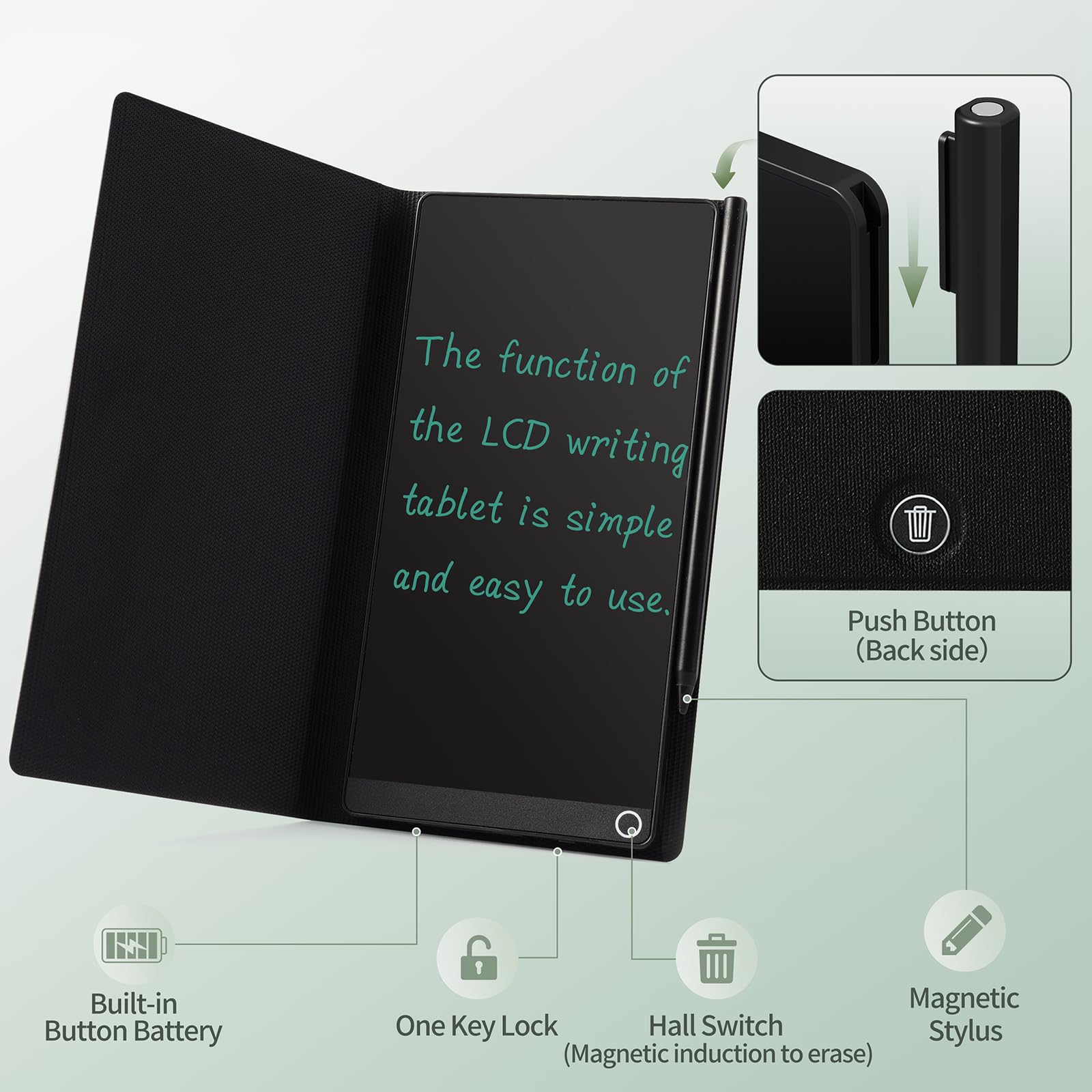 STTSWT digital drawing board demonstrating the safety screen lock switch mechanism on the protective casing.