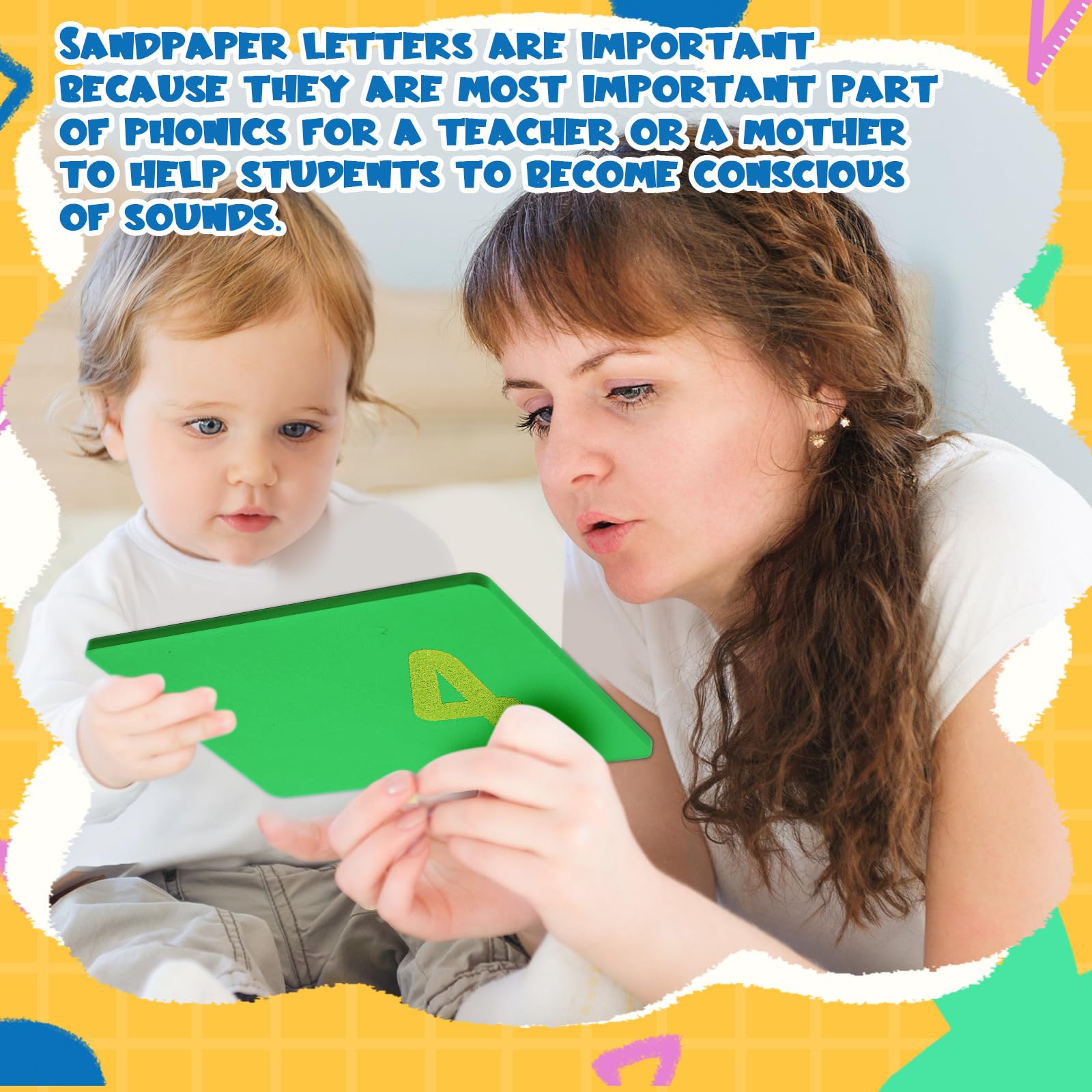 Complete educational set featuring green number cards pink lowercase cards and blue uppercase cards.
