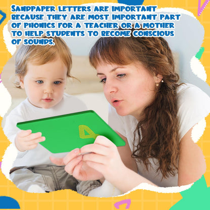 Complete educational set featuring green number cards pink lowercase cards and blue uppercase cards.
