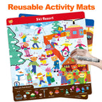 Hulupiggy preschool learning activities showing double sided waterproof mats with farm and beach themes.