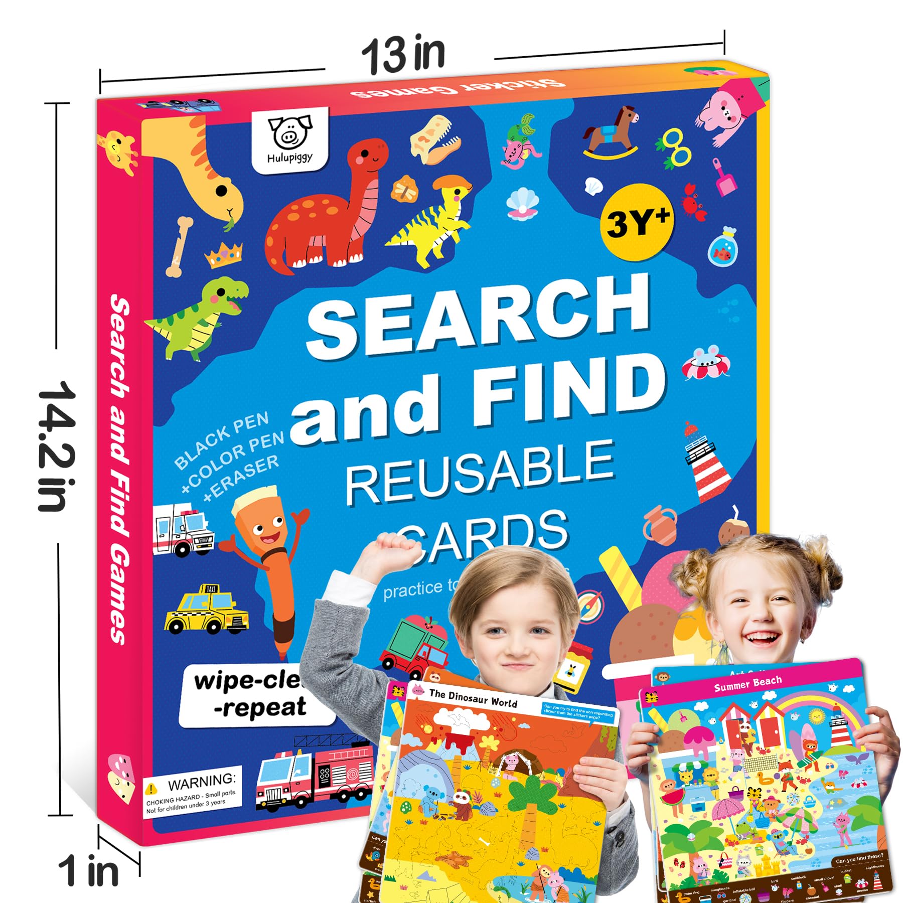 Screen free search and find toy for preschool boys and girls showing detailed interactive scenes.
