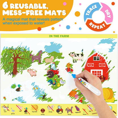 Meaicezli toddler travel toy displaying twelve double sided reusable preschool activity mats