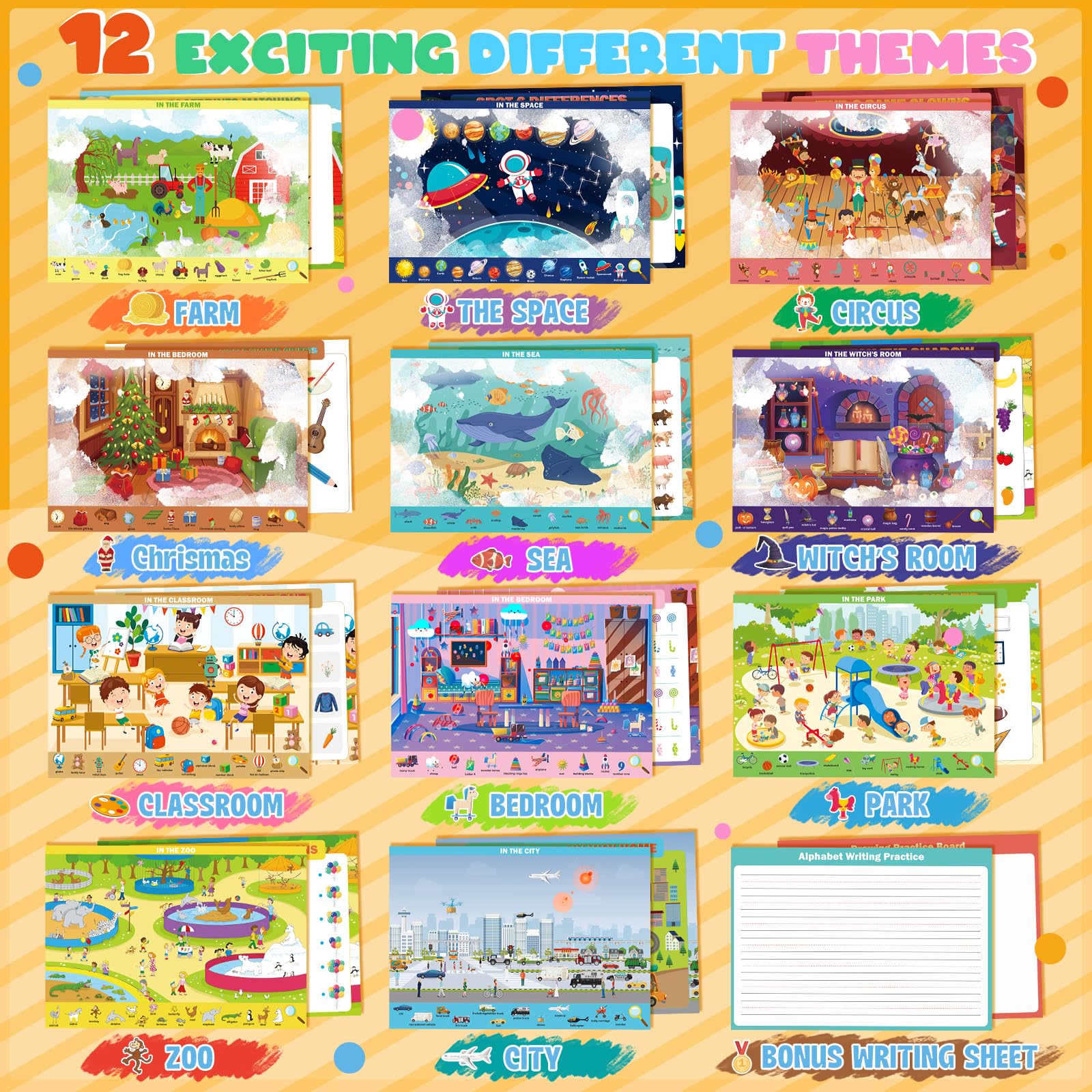 Meaicezli preschool learning games showing dry erase markers and water reveal scenes
