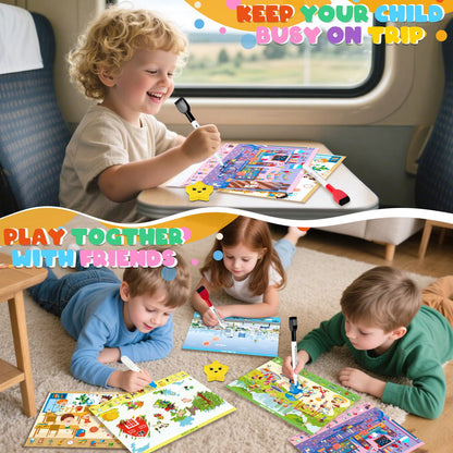 Meaicezli road trip activity set with outer space and farm themed illustration pages