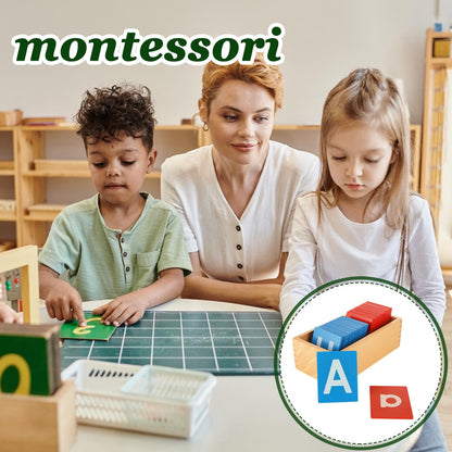 Durable wooden alphabet learning tiles packaged and ready for preschool teaching instruction