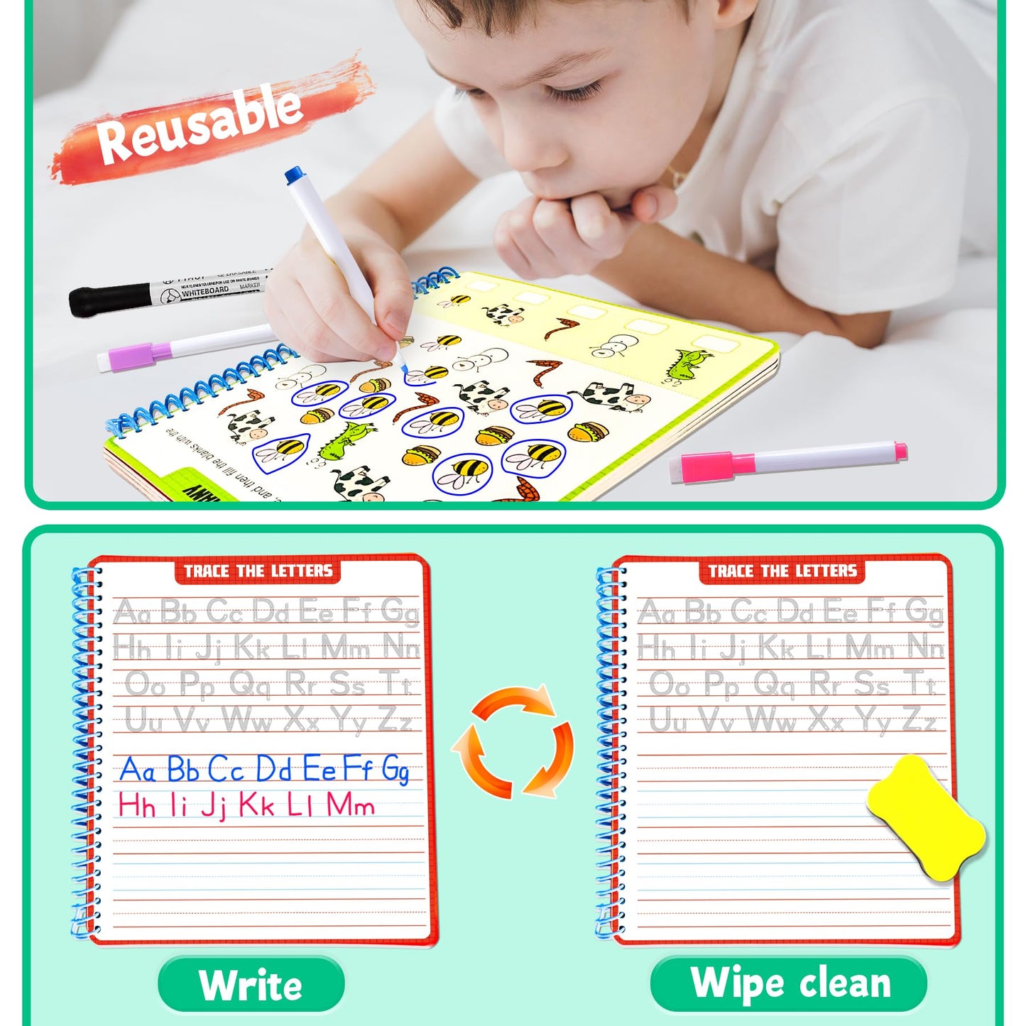 Kindergarten workbook pages highlighting number tracing activities with progressive arrow directions for pencil grip control.
