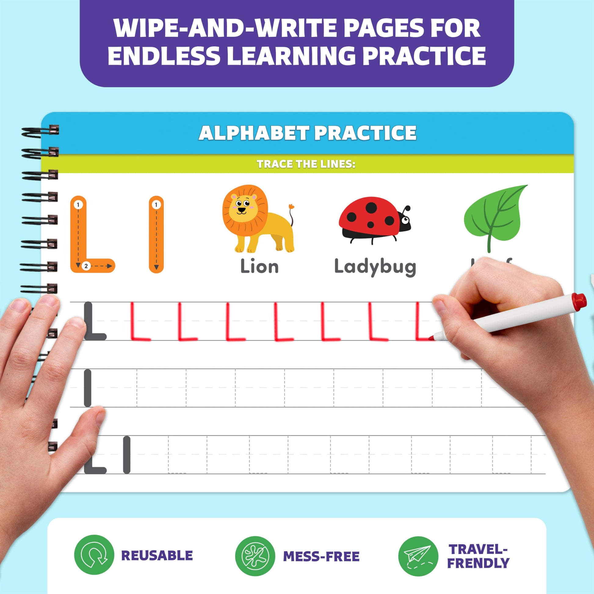 Clever Fox Play Montessori educational workbook showing shape drawing and line tracing exercises